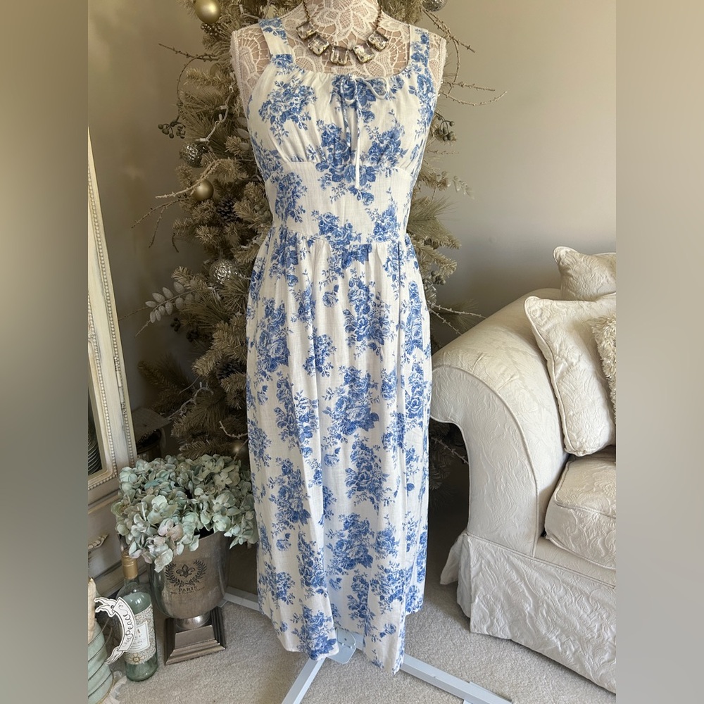Monteau Blue and White Halter Maxi Sundress